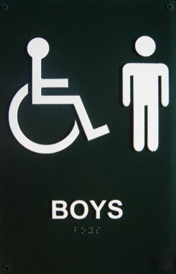 Ada restroom boys sign braille green 8X12
