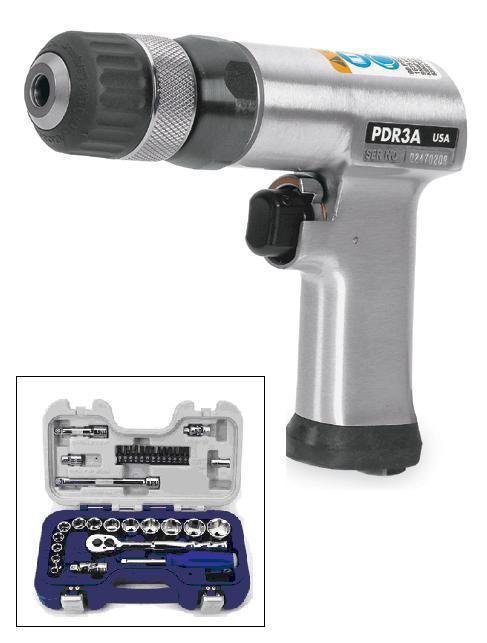 Snap-on PDR3A pneumatic air drill w/ 50603 34PC skt set