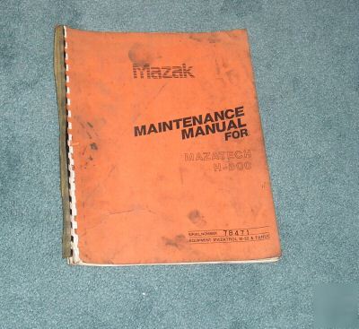 Mazak h-800 hmc mazatech maintenance manual 