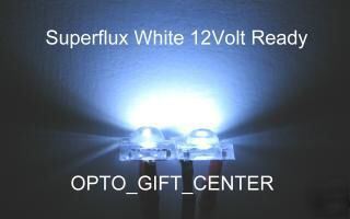 New 50X 12V wired superflux 5MM white led 22,000MCD diy