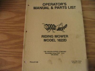 Grasshopper 1822D riding mower operators & parts manual