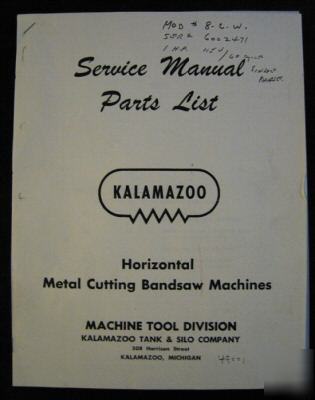 Kalamazoo model 8C, 816,824 parts & service manual