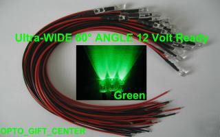 New 30PCS 12V wired 5MM green led wide viewing f/ship