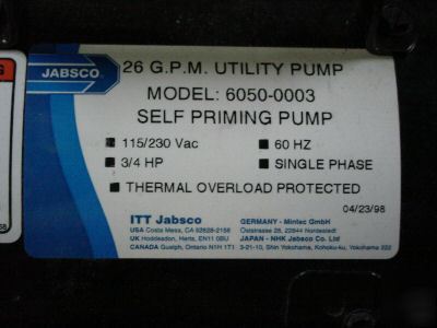 New jabsco 6050-003 26GPM self priming pump 115VAC 