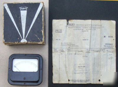 Vintage triplet dc amp meter + box & orig receipt 1949