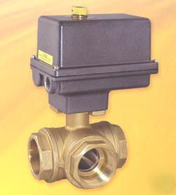 Electric actuated brass 3 way ball valve 3/8