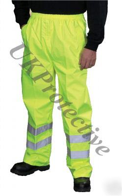 Hi vis viz yellow waterproof contractor trousers - xl