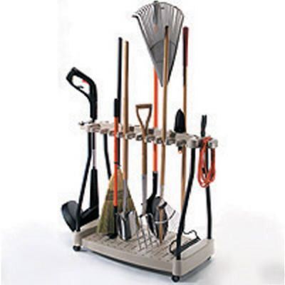 211174 portable long handled tool rack with wheels