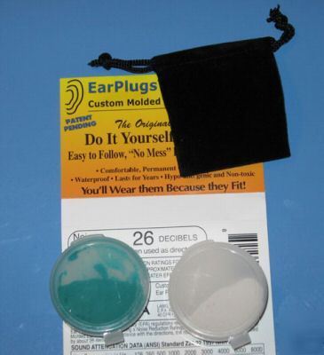 Custom molded earplugs, ear plugs choice of color