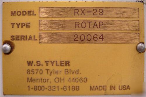 Used: w. s. tyler rotap lab sifter screener RX29 (5001)