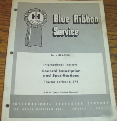 Ih b-275 tractor specifications service repair manual