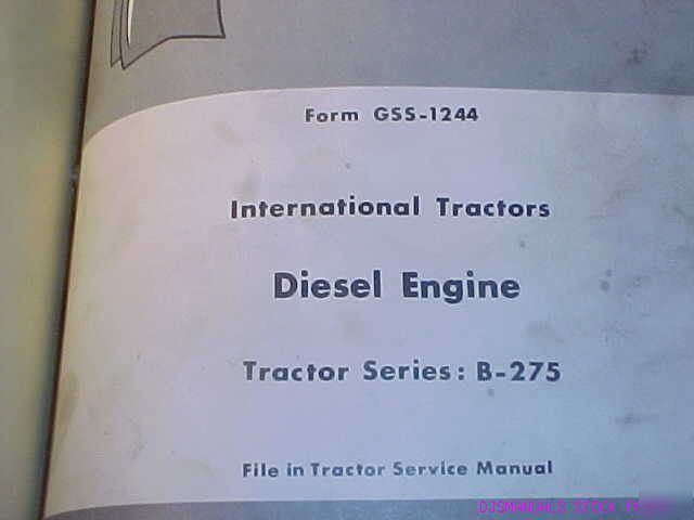 Ih b 275 tractor diesel engine service manual