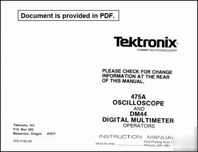 Tek tektronix 475A & DM44 operation manual