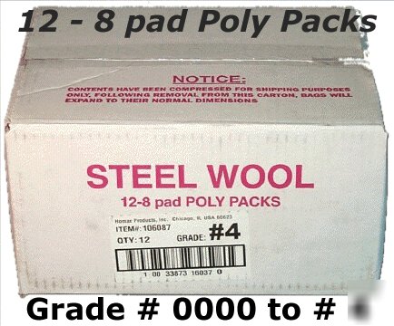 Steel wool 12-8 pad poly packs grade # 3