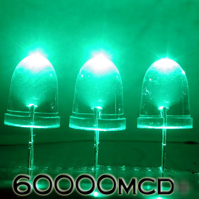 Green led set of 100 super bright 10MM 60000MCD+ f/r