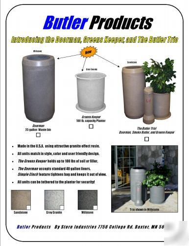 Matched set waste bin, planter, outdoor ashtray ash urn