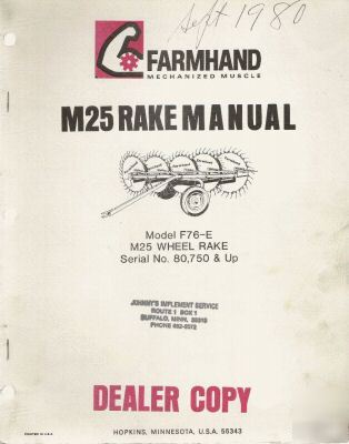 Farmhand manual for model F76-e M25 wheel rake