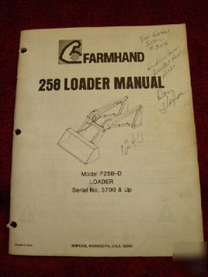 Farmhand 258 loader operator's parts manual