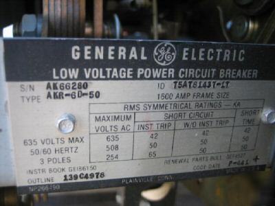 Ge akr-6D-50 1600 a amp low voltage air circuit breaker