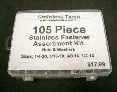 105 piece stainless fastener kit hex nuts & washers