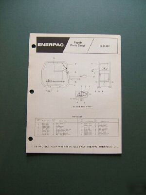Enerpac eed-401 pump repair parts list booklet/manual