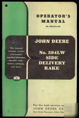 John deere tractor side delivery rake manual no. 594LW