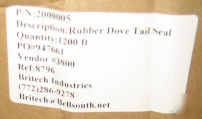 Britech rubber dove tail seal 1200' cord stock