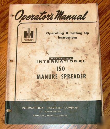 Ih 150 manure spreader operators manual