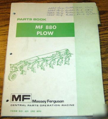 Massey ferguson 880 plow parts catalog manual book mf