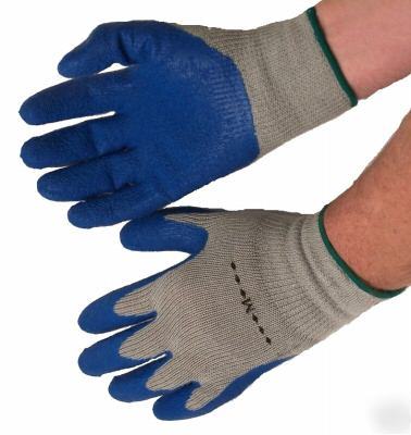 144 pr blue latex rubber work string knit gloves medium