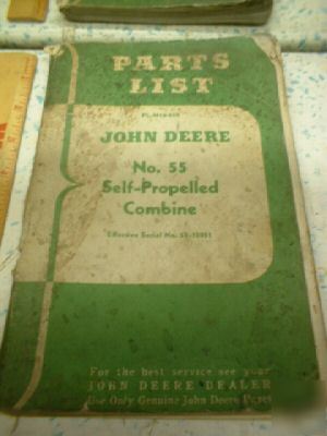 Deere no # 55 self propelled combine parts list manual 