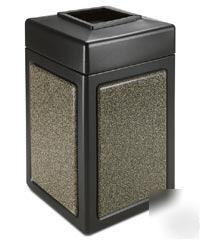 38 gl. stonetec square waste receptacle black w/ aspen