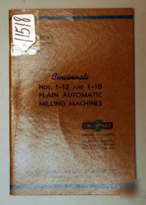 Cincinnati instruction book nos. 1-12 & 1-18 mill mach: