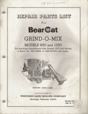 Bearcat repair parts list for 950 & 1250 grind-o-mix.