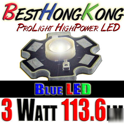 High power led set of 10 prolight 3W blue 113.6 lumen