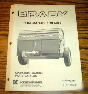 Brady 141A manure spreader operator's parts manual book