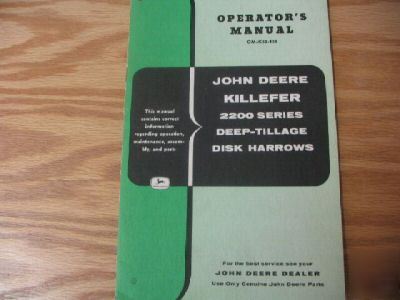 John deere killefer 2200 harrows operators manual