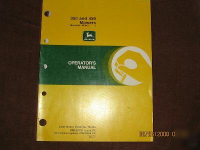 John deere 350 & 450 mowers operators manual 1992