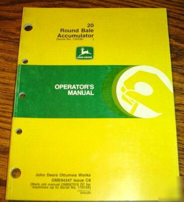 John deere 430 to 566 baler accumulator operator manual