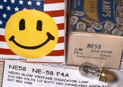 Ne-58 ge-NE58 F4A neon glow tube test lamp bulb vintage