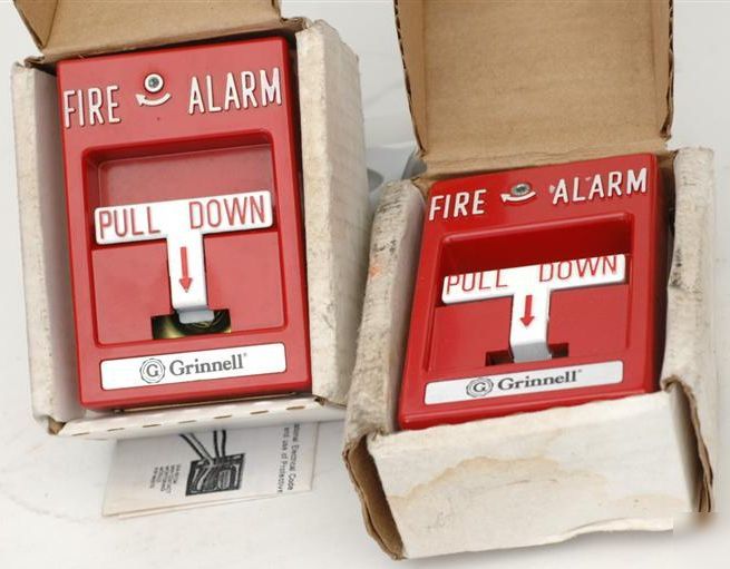 New pair of 2 red grinnell fire alarm pull stations