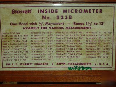 Starrett inside micrometer 823 b range 11/2