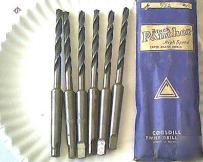 New 6 pack 6/32 h.h.s. taper shank drill bits #1 morse