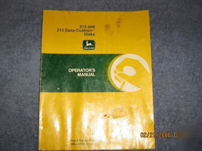 John deere 215 &215 dura cushion disks operators manual
