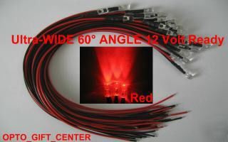New 30PCS 12V wired 5MM red led wide viewing f/ship