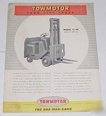 1951 towmotor forklift lt-40 lift truck brochure advert