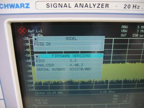 R&s FSIQ26 signal analyzer, 20 hz - 26.5 ghz