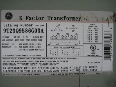 Ge transformer 150 kva 9T23Q9586G03A 480 / 208 / 120V