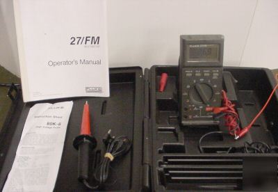 Fluke 27 /fm hand held multimeter w/case/probes/hi-volt