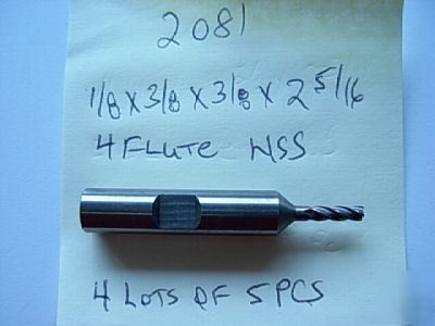 1/8 4 flute end mills lot 2081 3 lots of 5 pieces